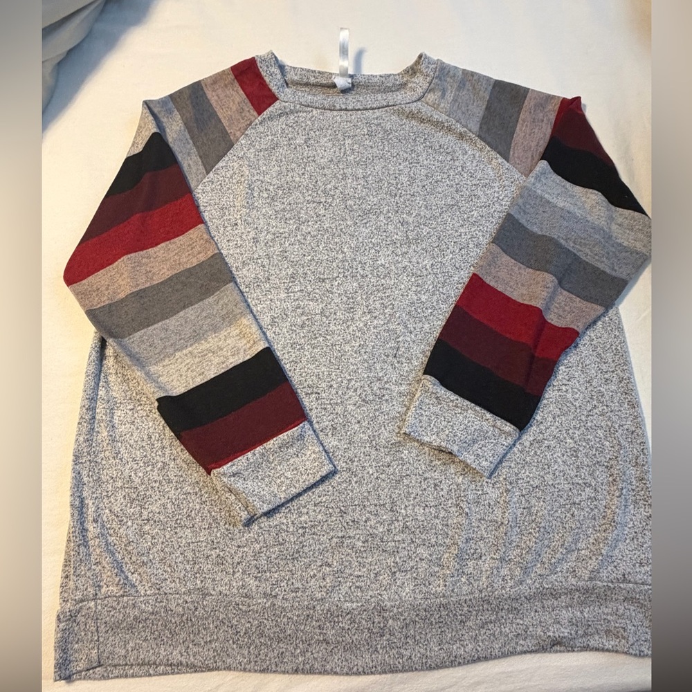 Striped Gray and Red Women’s Sweater